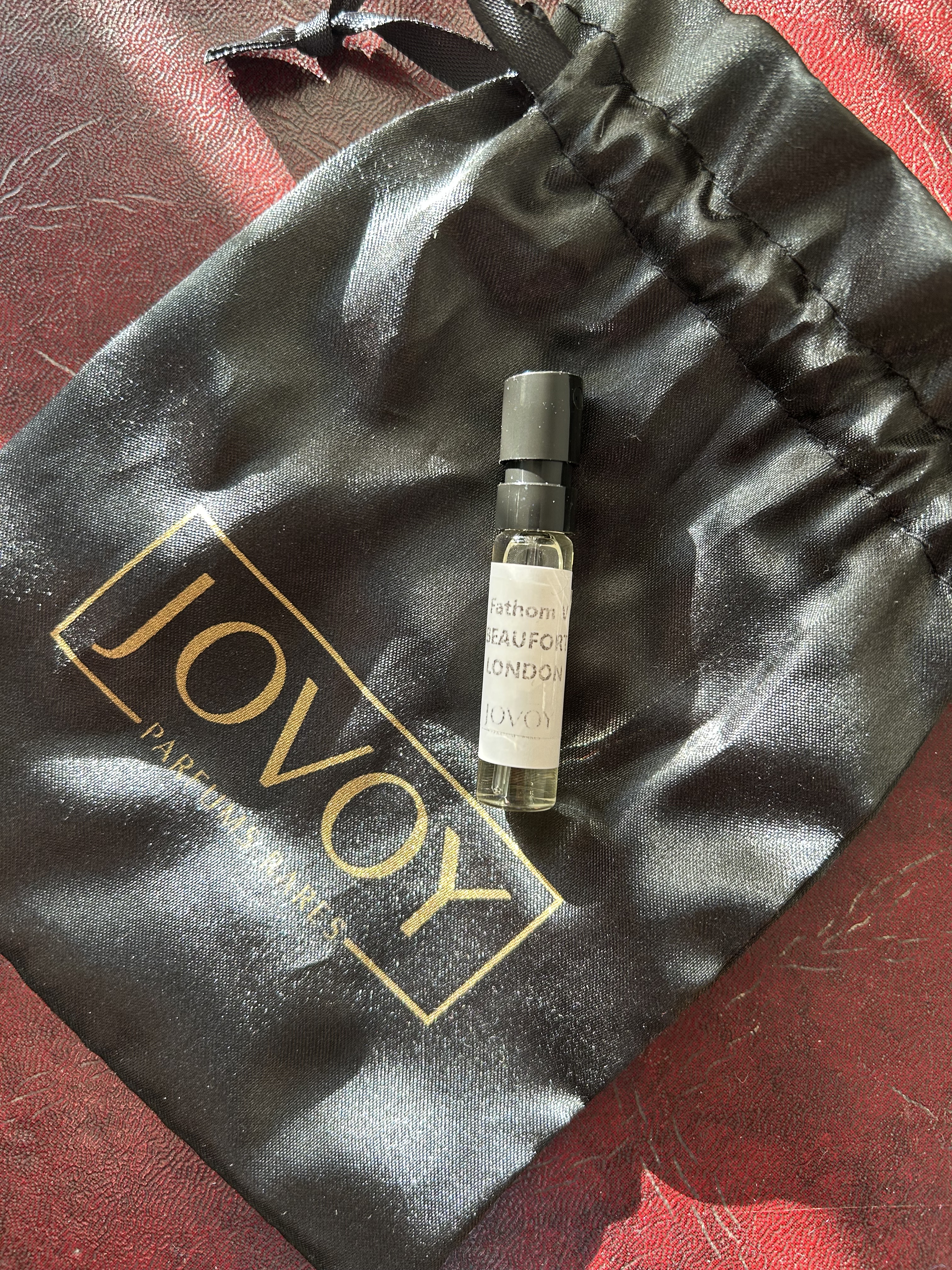 Sample vial of Fathom V by BeauFort London, with Jovoy packaging.