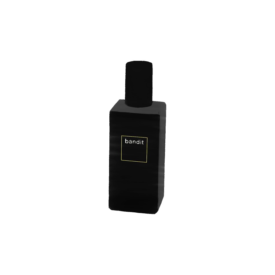 An illustration of a black bottle of Bandit perfume by Robert Piguet.