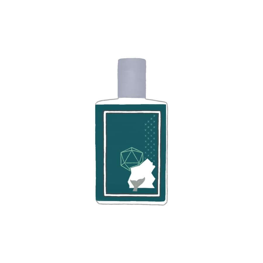 An illustration of a bottle of Every Storm A Serenade perfume by Imogen Oakes.